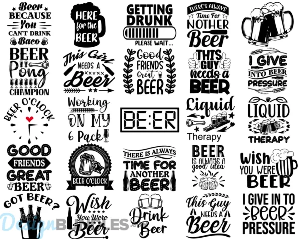 Beer Quotes SVG Bundle, Beer Glass SVG, Beer Mugs Cups SVG
