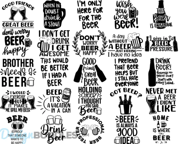 Beer Quotes SVG Bundle, Beer Glass SVG, Beer Mugs Cups SVG