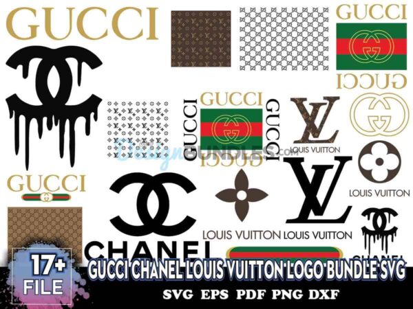 Gucci Chanel Louis Vuitton Logo Bundle Svg, Brand Svg