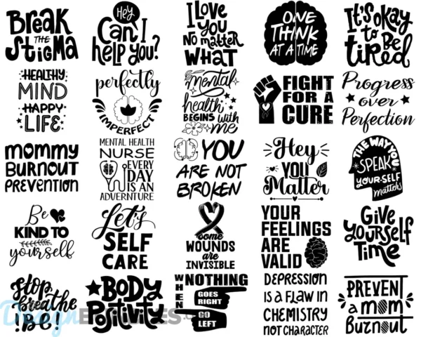 120 Mental Health SVG Bundle, Mental Health Matters SVG, Positive SVG ...