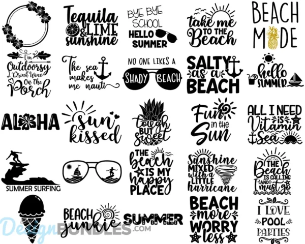 Summer Beach SVG Bundle, Beach Quotes SVG, Hello Summer SVG Instant ...