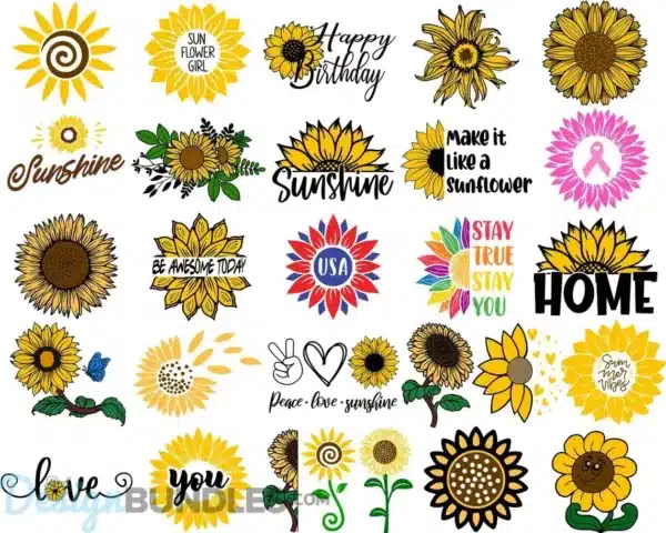SunflowerSVG Bundle, Sunflower SVG Cutting Files, Sunflower Wreath SVG