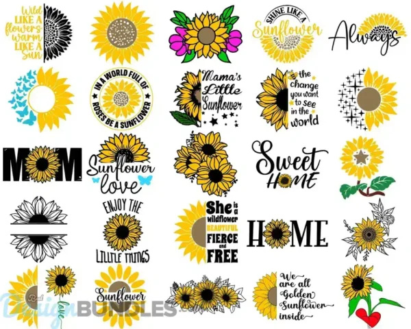 SunflowerSVG Bundle, Sunflower SVG Cutting Files, Sunflower Wreath SVG