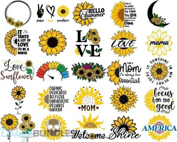 SunflowerSVG Bundle, Sunflower SVG Cutting Files, Sunflower Wreath SVG