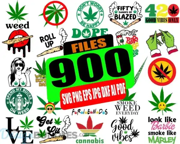 Weed Leaf SVG Bundle, Marijuana SVG, 420 weed SVG, Cannabis svg for cricut, cannabis leaf, png, cut file (1)