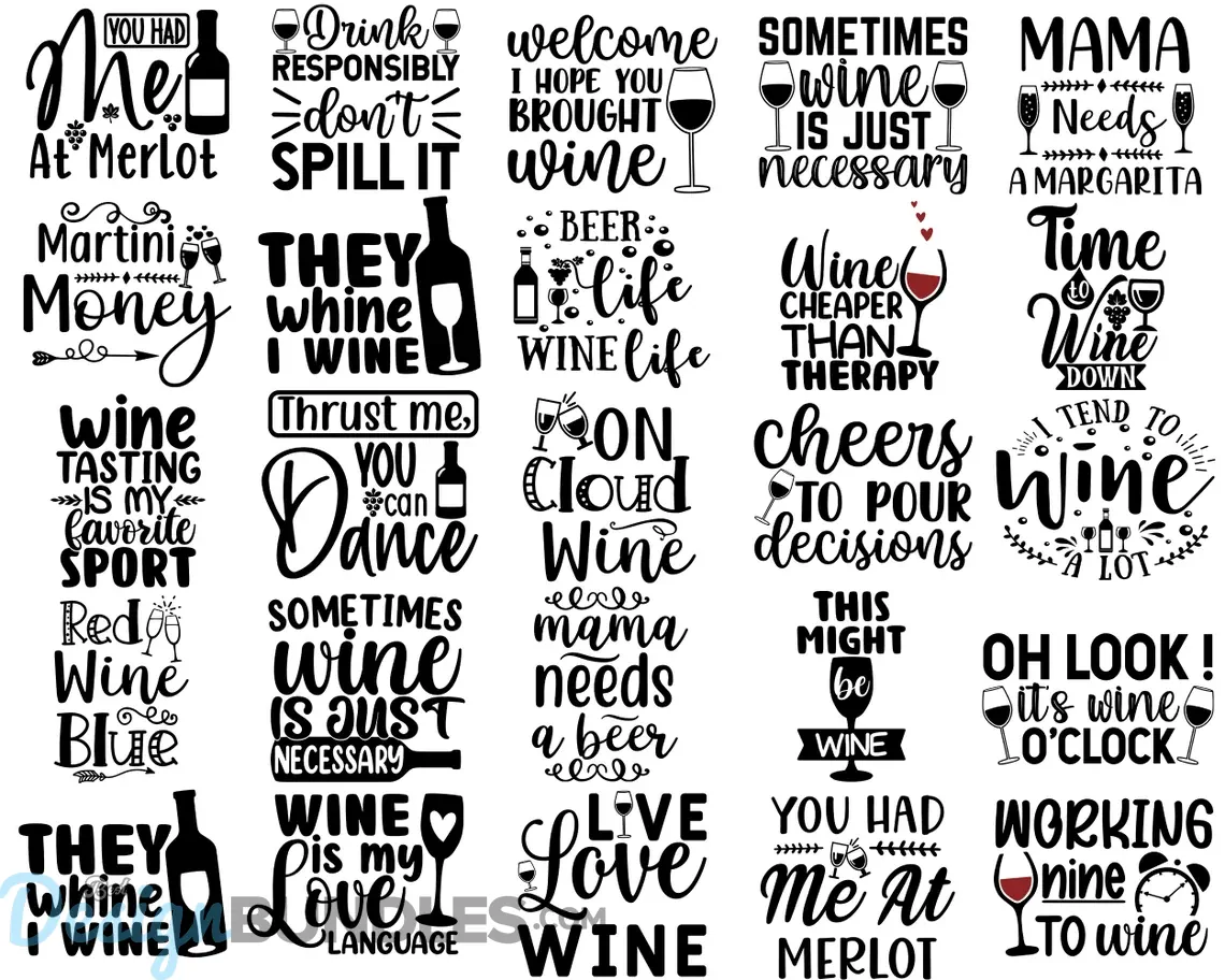 Wine Quotes SVG Bundle, Wine Glass SVG File, Wine Saying SVG Instant ...