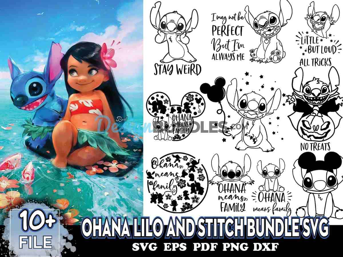 10 Files Ohana Lilo And Stitch Bundle Svg, Cartoon Svg Instant Download 