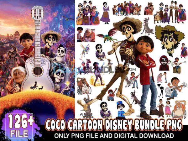 126 Files Coco Bundle Png, Disney Png, Cartoon Png