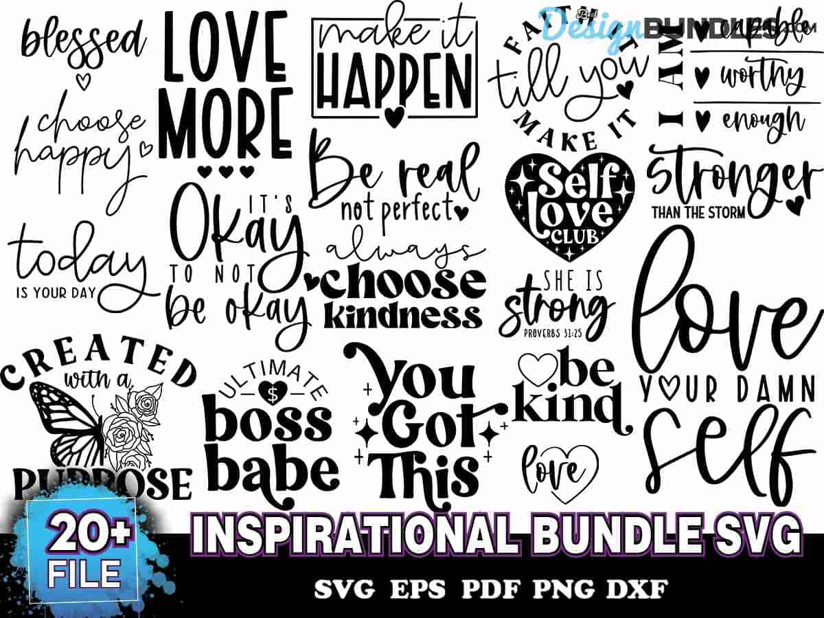 20 Files Inspirational Bundle Svg, Quotes Svg, Be Kind Png Instant ...