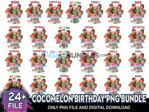 24 Files Cocomelon Bundle Png, Birthday Png, Cartoon Png
