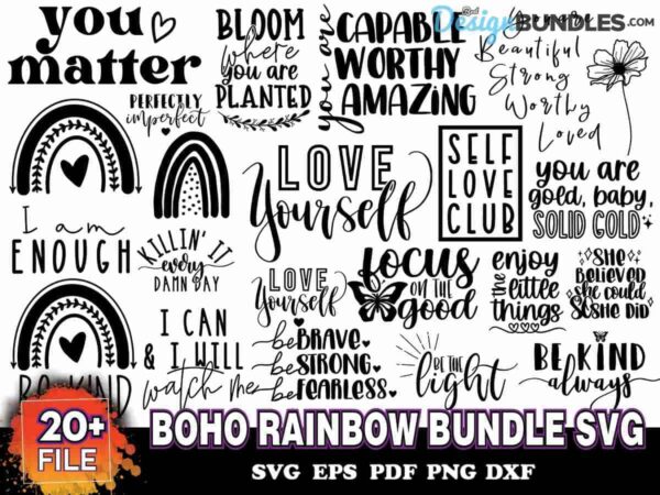 48 Files Boho Rainbow Bundle Svg, Boho Rainbow