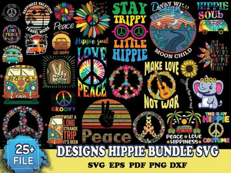 25 Designs Hippie Bundle Svg