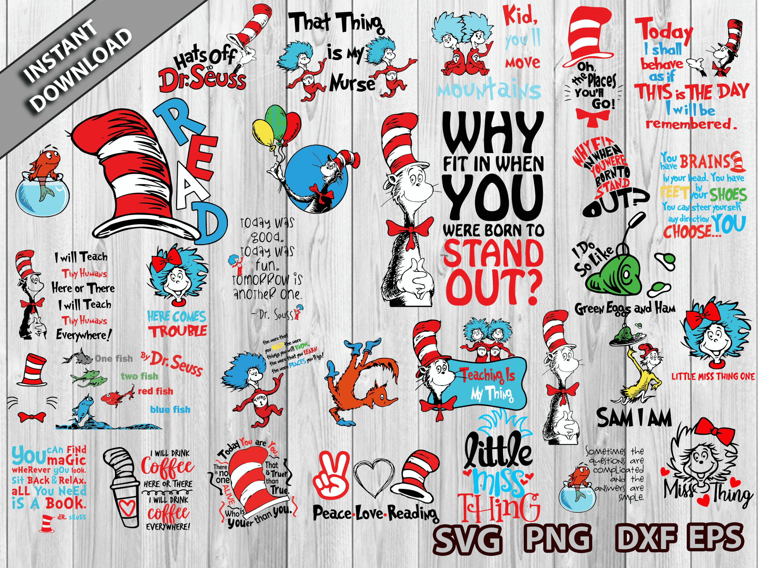 140+ Dr Seuss Bundle Svg, Cat In The Hat Svg, Dr. Seuss Teacher Svg ...