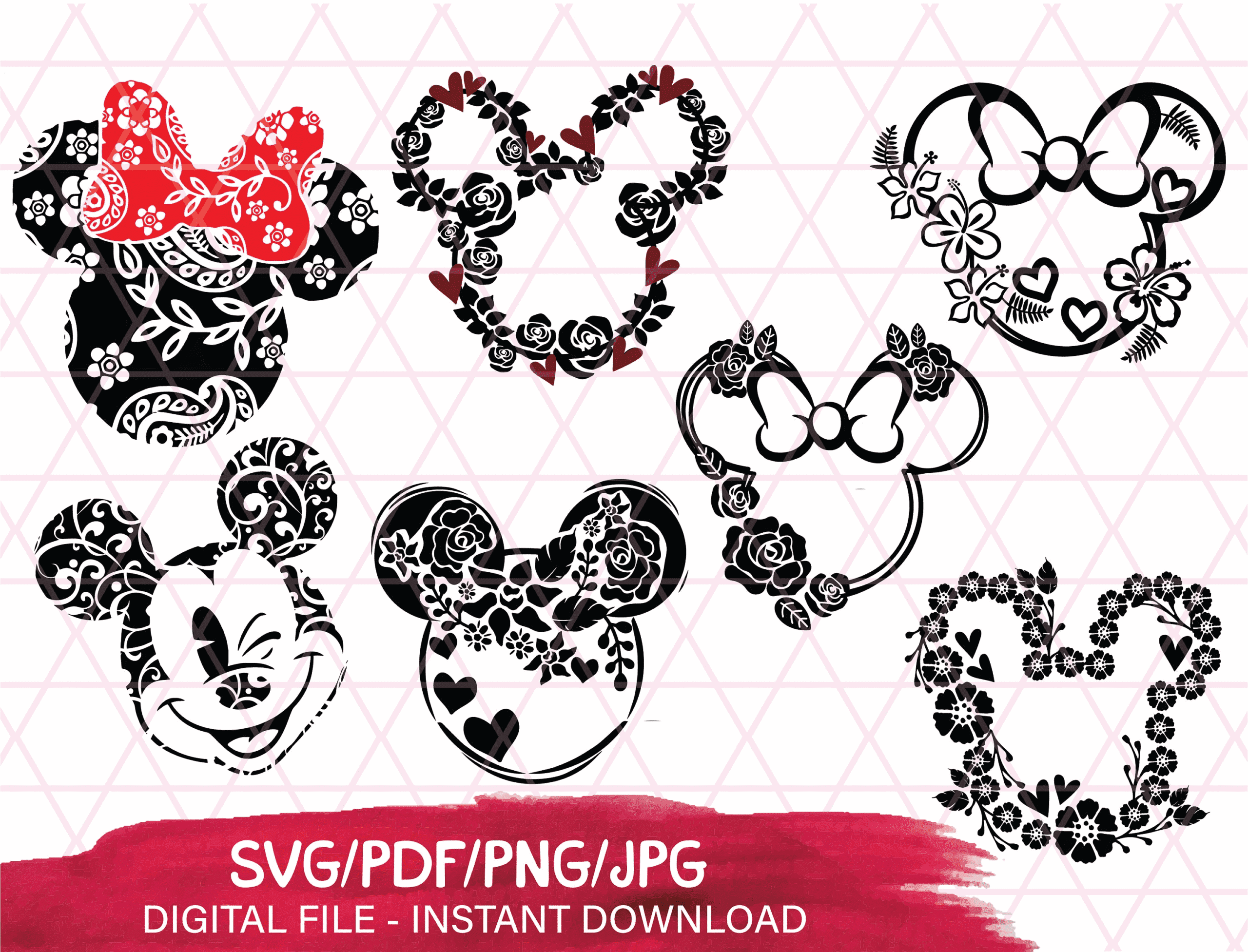 Minnie Mouse Svg Flower Disney Minnie Floral Svg Mickey Svg Digital ...