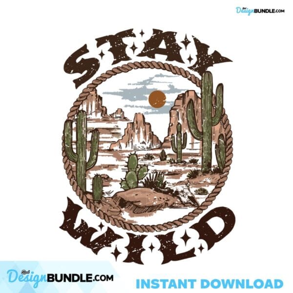 Stay Wild Png, Western Png, Skull Cow Png, Desert And Cactus Png