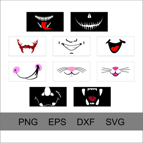 10 Designs For Face Mask Svg, Dxf, Png, Eps. Face Mask Svg Bundle,