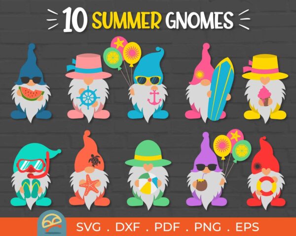 10 Summer Gnome Svg, Beach Gnome Svg, Tropical Gnomes Svg, Dxf, Eps,