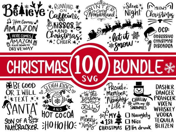 100 Christmas Svg Bundle, Winter Svg, Santa Svg