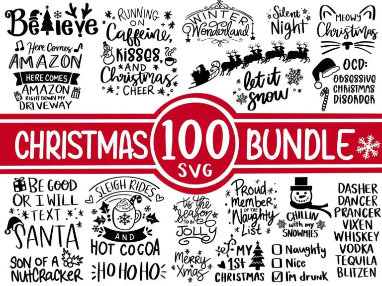 100 Christmas Svg Bundle, Winter Svg, Santa Svg