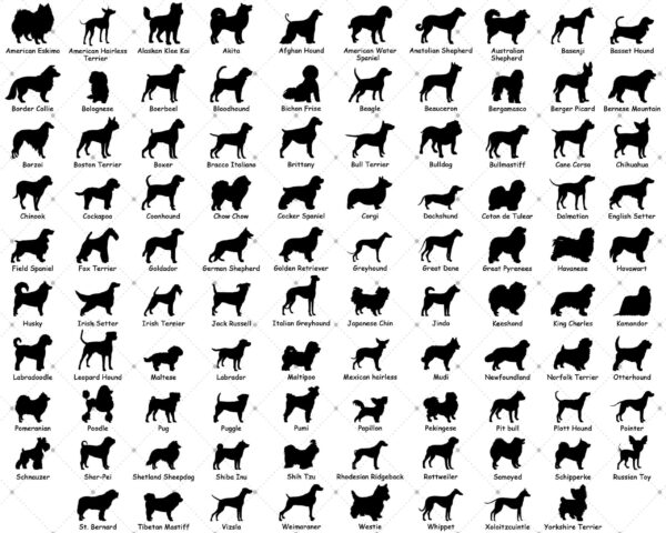 100 Dog Breed Silhouette Svg Bundle, Dog Svg Bundle, Dog Silhouette ...