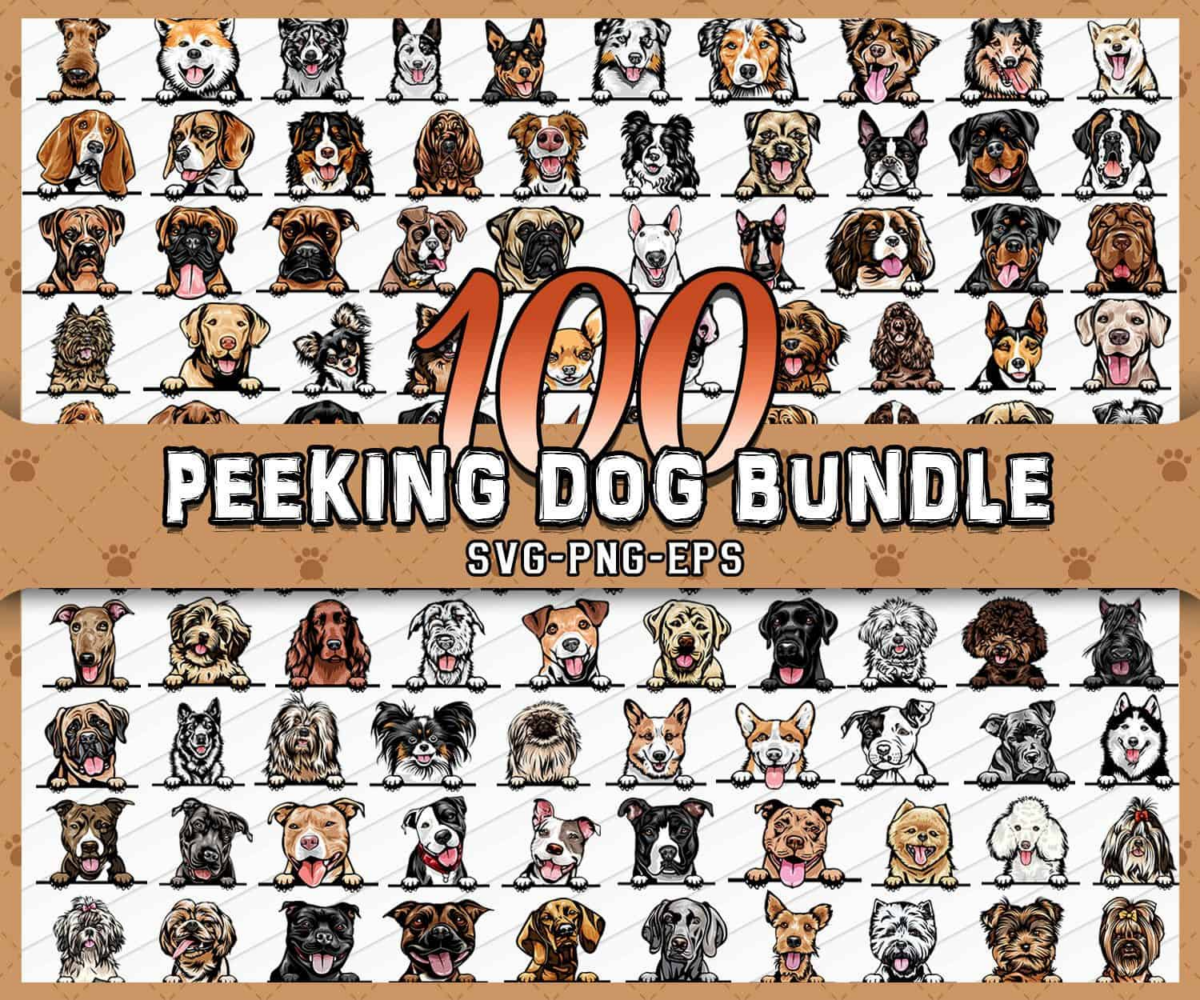 100 Peeking Dog Bundle, Dog Head Bundle Clipart, Dog, Puppy, Pets,