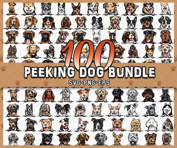 100 Peeking Dog Bundle, Dog Head Bundle Clipart, Dog, Puppy, Pets,
