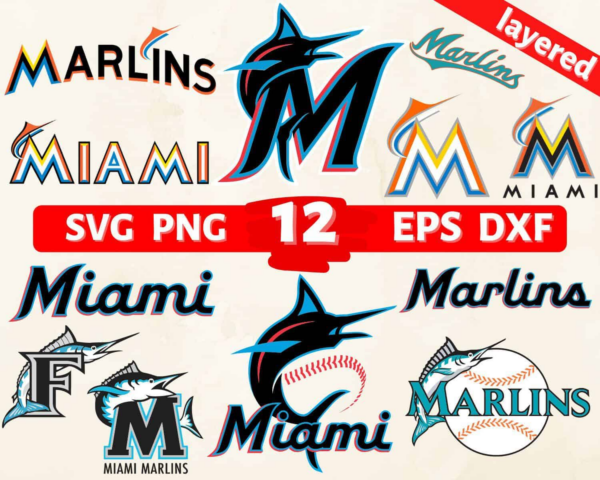 12 Layered Items, Cut File For Cricut, Marlins Svg, Mlb Svg