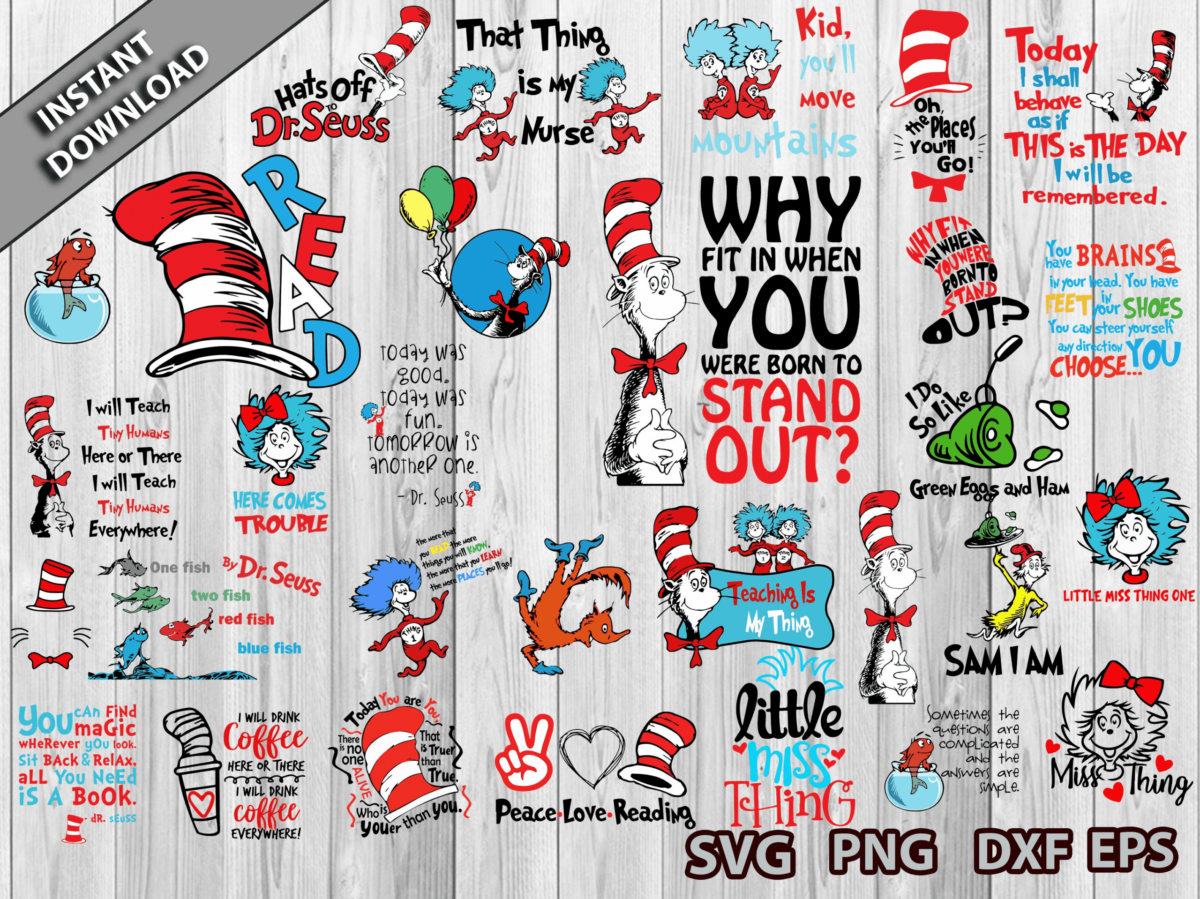 140+ Dr Seuss Bundle Svg, Cat In The Hat Svg, Dr. Seuss Teacher Svg ...