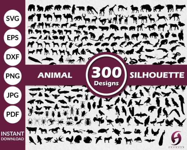 300+ Animals Svg Bundle, Animals Silhouette Mega Pack, Animals