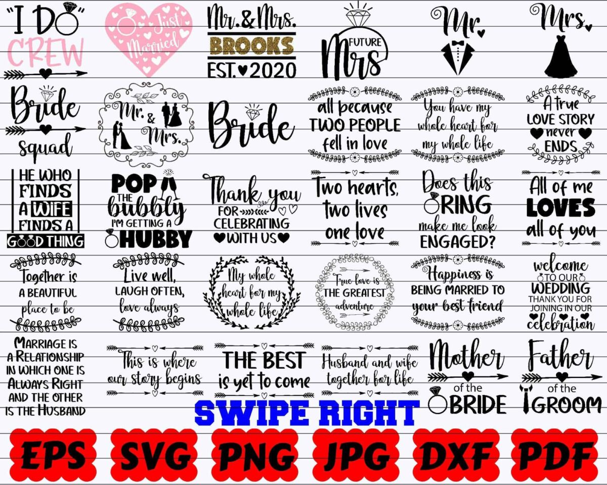 75 Wedding Svg, Wedding Svg Bundle, Wedding Cut File, Bride Svg