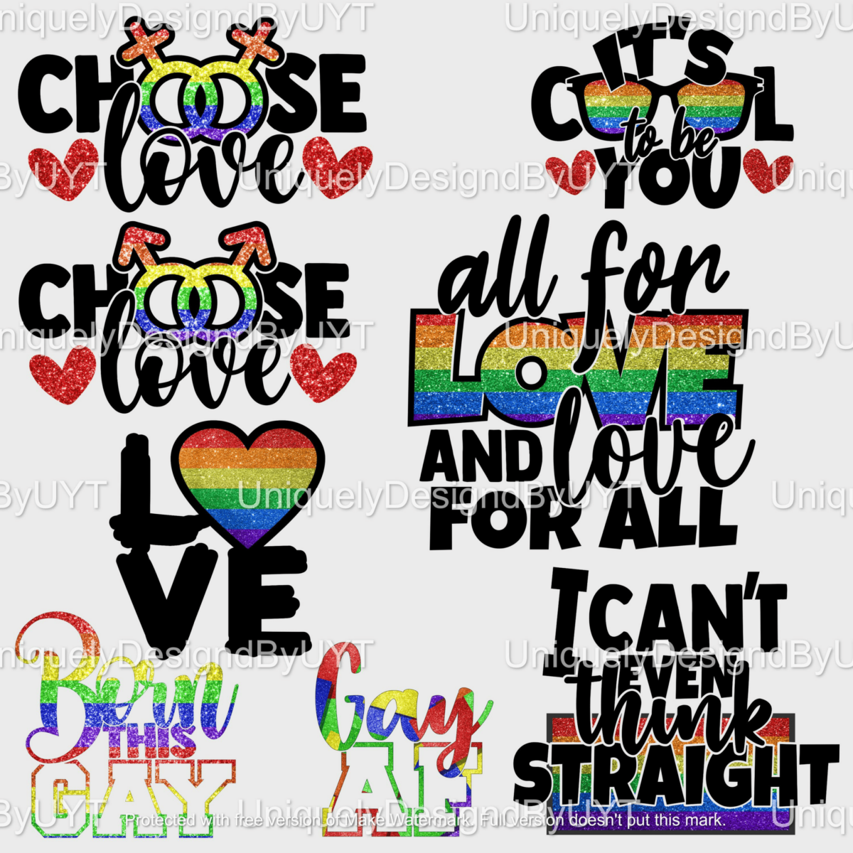 8 Rainbow Pride Month Png Sublimation Design Bundle, Lgbt Svg, Bundle