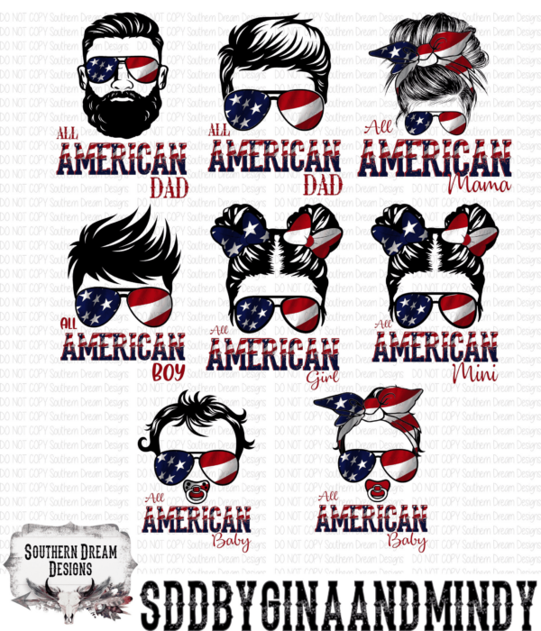 All American Huge Family Bundle Png, Fourth Of July, Sublimation,