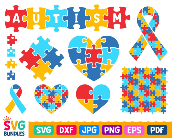 Autism Svg Bundle, Autism Puzzle Svg, Autism Awareness Ribbon Svg