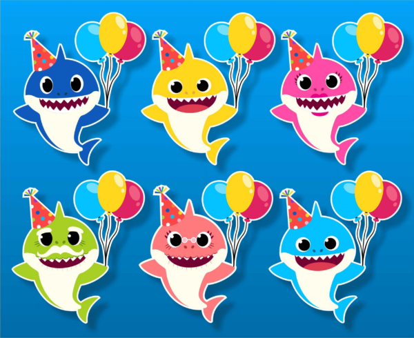 Baby Shark Party Hats And Balloons Svg Bundle, Baby Shark Png Clipart