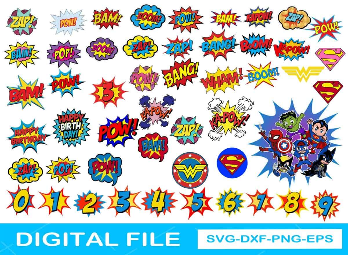 Bang Boom Blast Svg Bundle, Superhero Svg, Happy Birthday Comics Svg ...