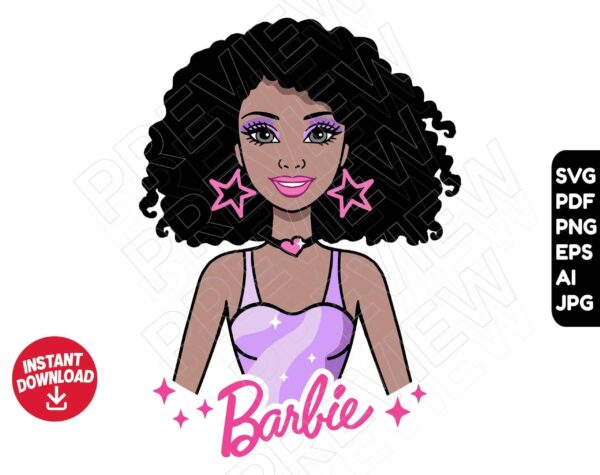 Barbie Afro Svg, Barbie Doll Svg Clipart Svg Png, Cricut Cut File ...