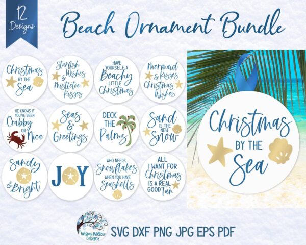 Beach Christmas Ornament Svg Bundle, Tropical Christmas Svg, Beach