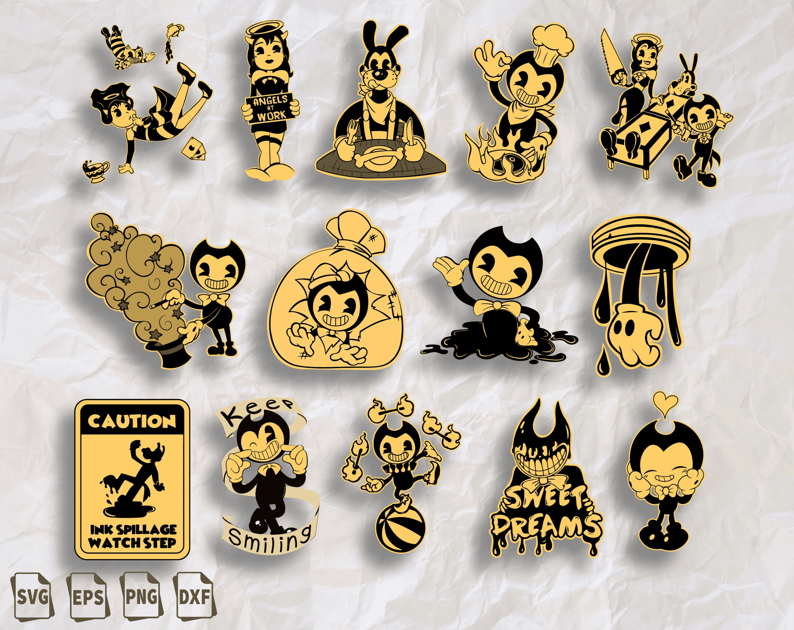 Bendy Bundle 14 Svg, Bendy And The Ink Machine Svg, Bendy Clipart ...