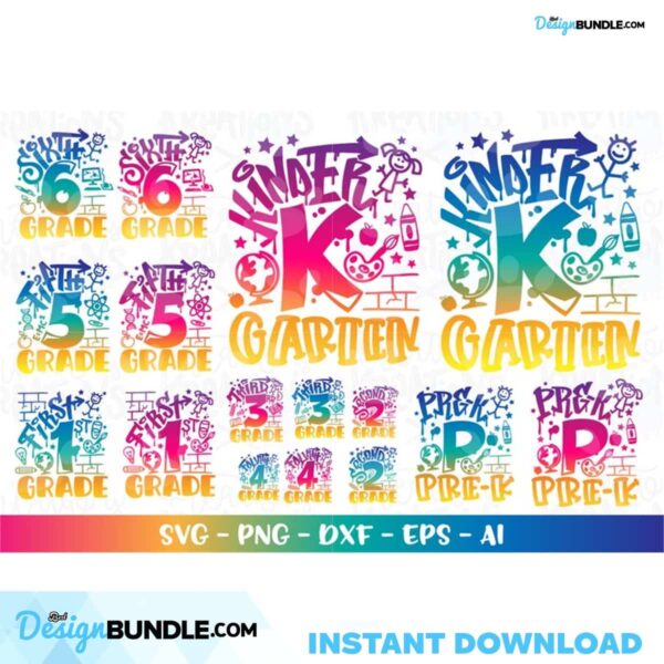 back-to-school-bundle-svg-kindergarten-prek-1st-to-6th-grade-graffiti-style-graduation-kids-girl-boy-iron-on-cut-file-download-sublimation