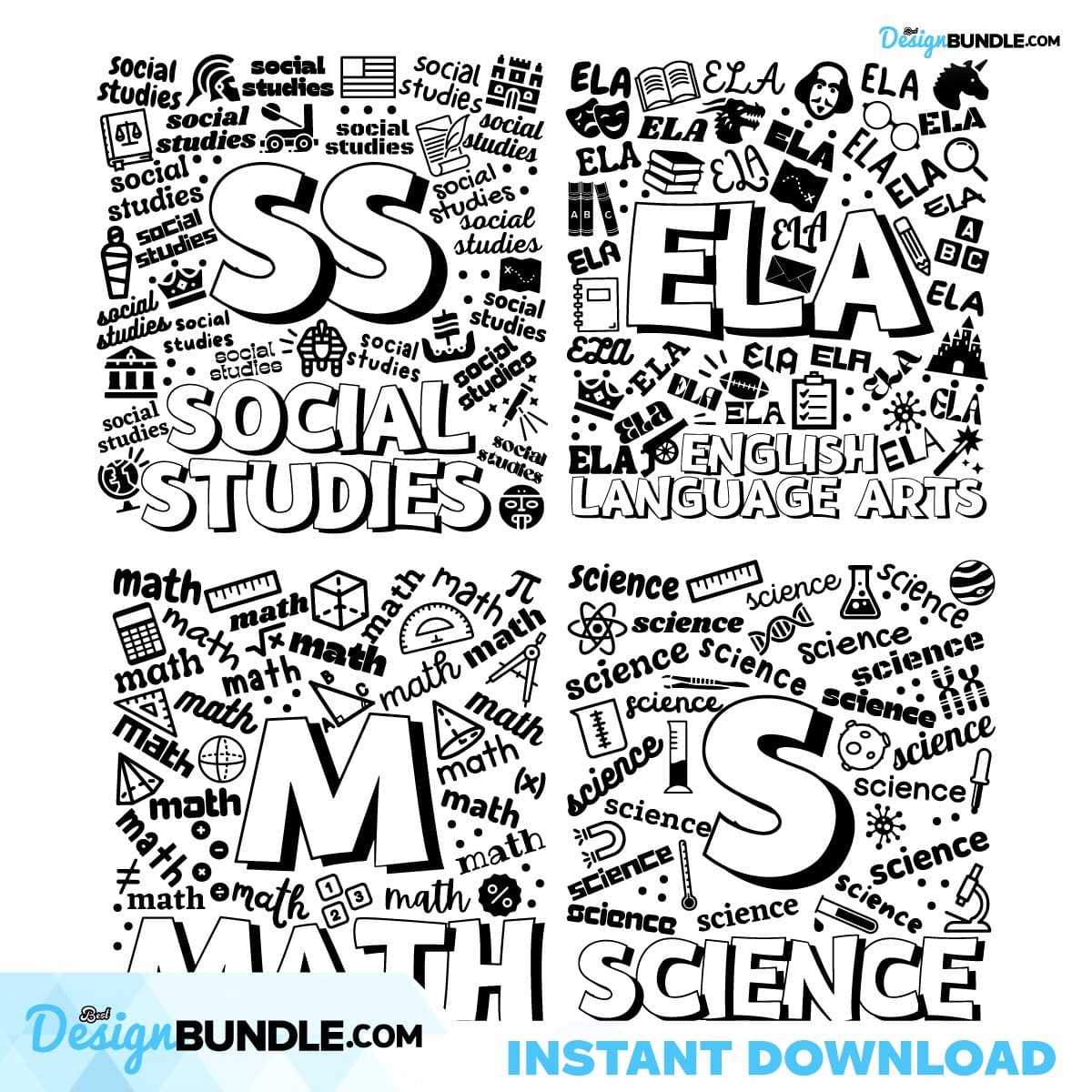 Svg Bundle!! Math, Science, Social Studies, And ELA Typography Instant ...