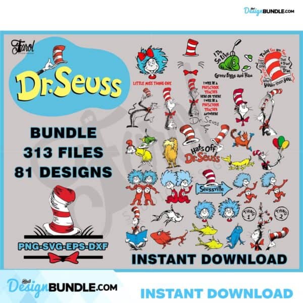 Cat In The Hat Svg, 81 Designs Dr Seuss Svg Bundle, Clipart, Cricut ...