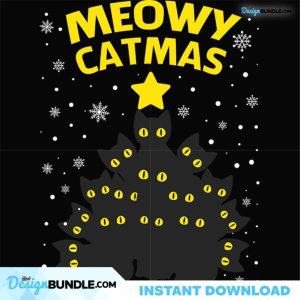 Meowy Catmas Black Cats Tree Svg, Christmas Svg, Meow Svg, Black Cat