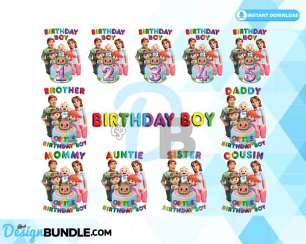 Cocomelon Birthday Boy, 12 Bundle Family Cocomelon PNG Instant Download