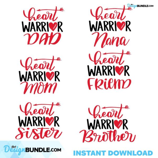 Heart Warrior Family SVG Bundle, Heart Warrior Mom svg, CHD svg
