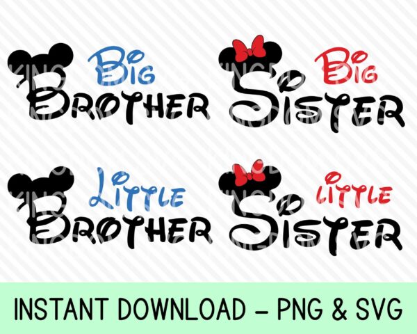 Biglittle Brothersister Bundle Svg, Set Of Four, Mickey Mouse, Disney