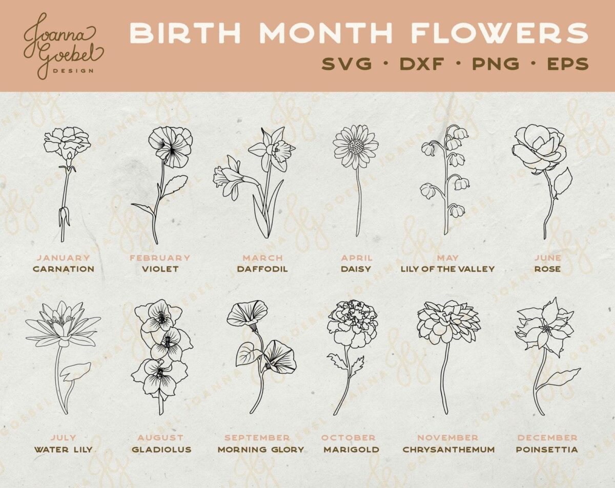 Birth Month Flowers Svg Clipart, Summer Flower Svg, Birth Flower Svg