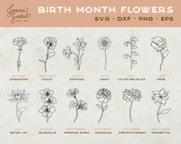 Birth Month Flowers Svg Clipart, Summer Flower Svg, Birth Flower Svg