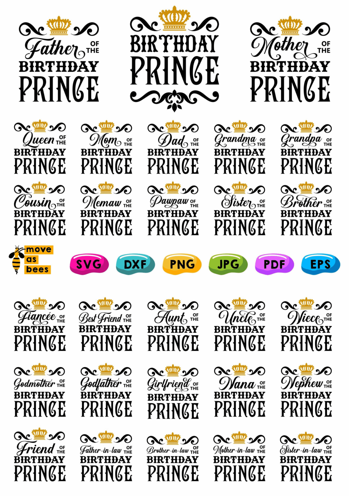 Birthday Prince Svg, Birthday Prince Family Bundle Svg, Birthday Boy