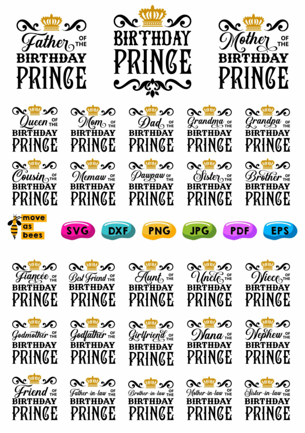 Birthday Prince Svg, Birthday Prince Family Bundle Svg, Birthday Boy