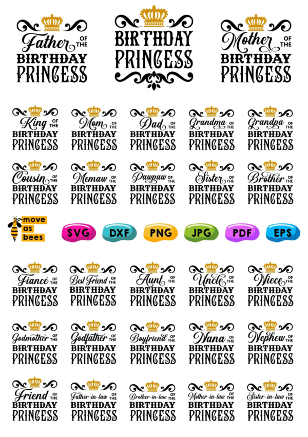 Birthday Princess Svg, Birthday Princess Family Bundle Svg, Birthday